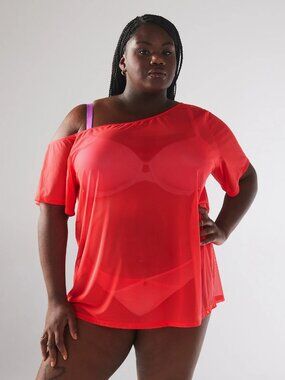 NWOT Savage x Fenty I Dare Hue Red/Pink Mesh Off-The-Shoulder Sleep Shirt 2X